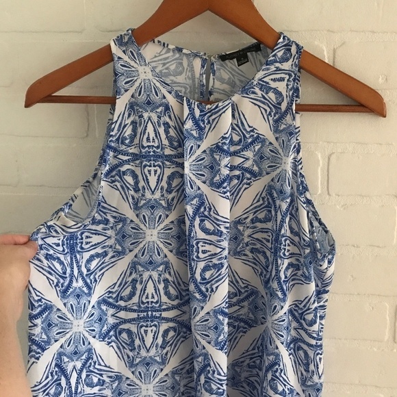 Audrey & Celine Tank top Chiffon Blue White Greek Mosaik Paisley print Size S - Picture 3 of 8